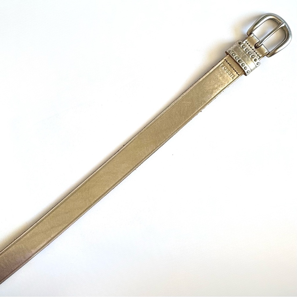 Fossil Genuine Leather Studded Belt Women’s Sz M - Champagne Gold, Silver Buckle - Picture 3 of 7